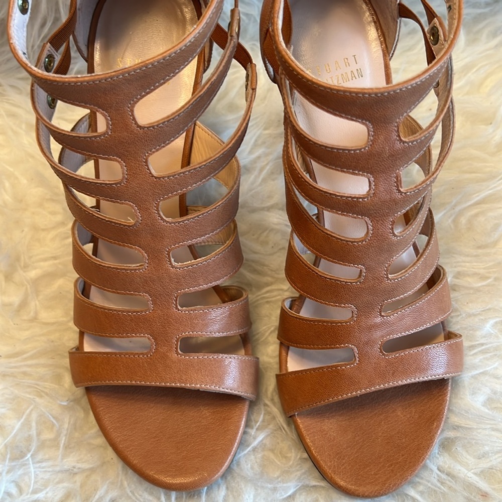 Stuart Weitzman Women’s Outing Strappy Cage Camel Nude/Brown Sandal Size 8.5 US - Picture 13 of 17